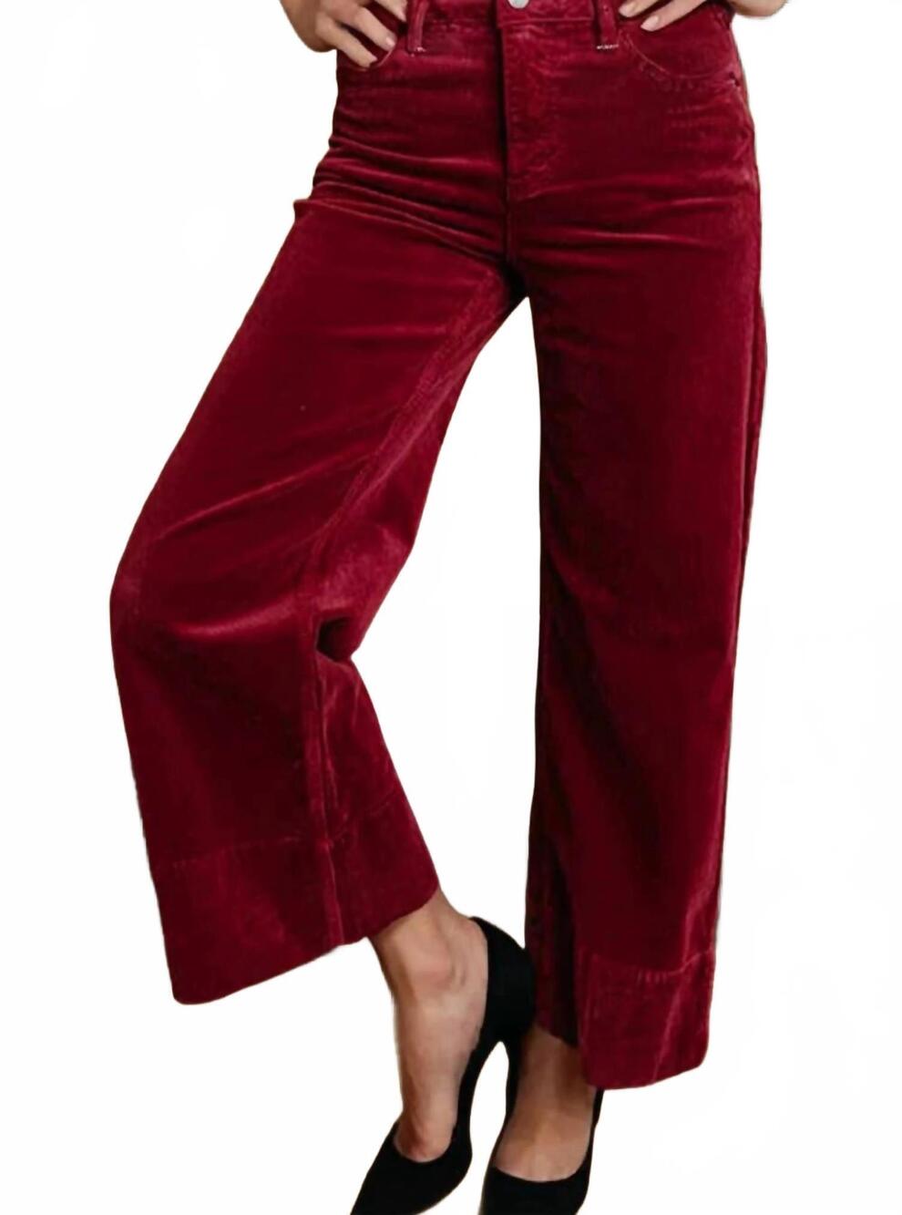 NEW AAPPARELLA women's corduroy high waist wide leg festival pants in burgundy